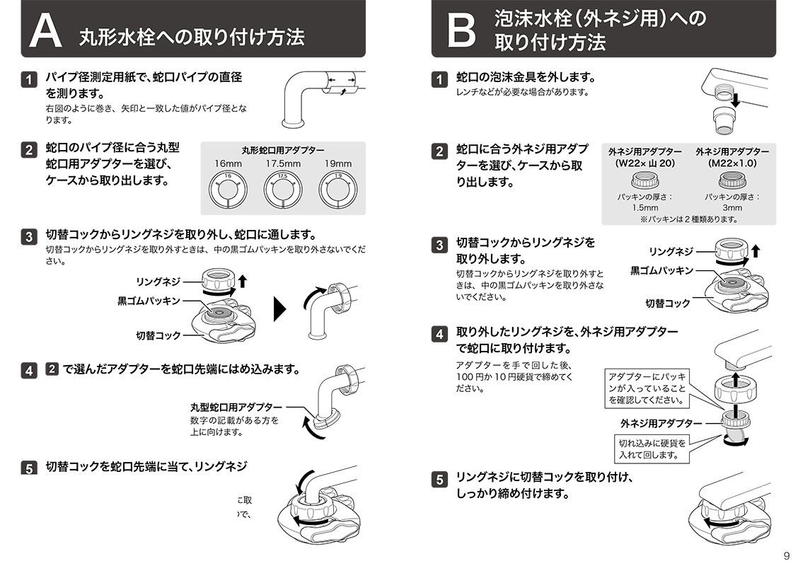 浄水器取扱説明書の改訂後ページ