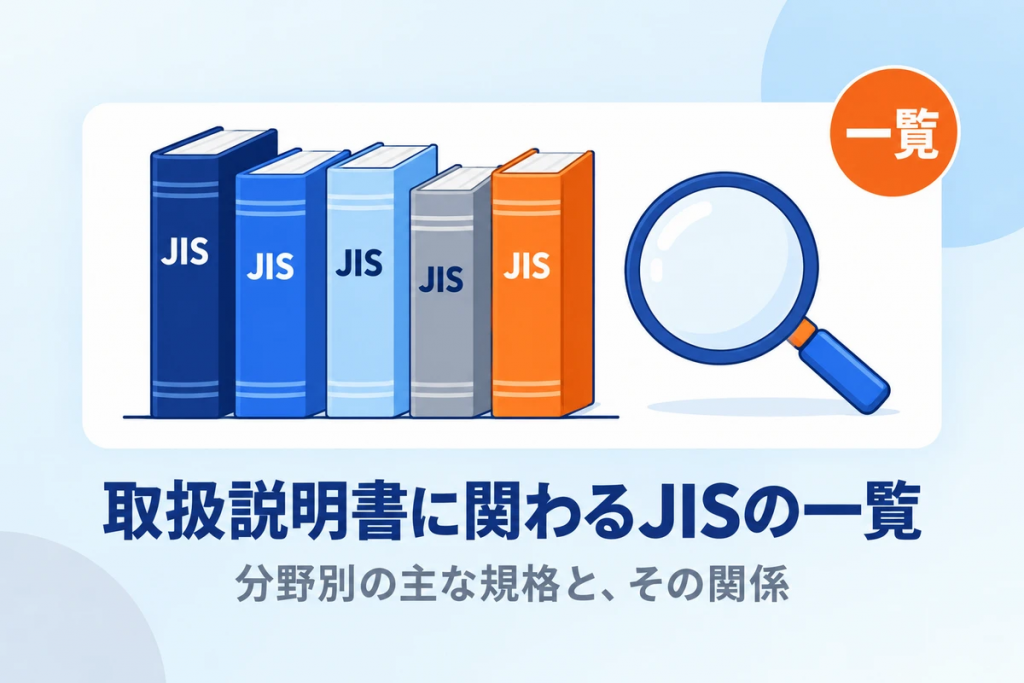 取扱説明書に関わるJISの一覧　分野別の主な規格と、その関係
